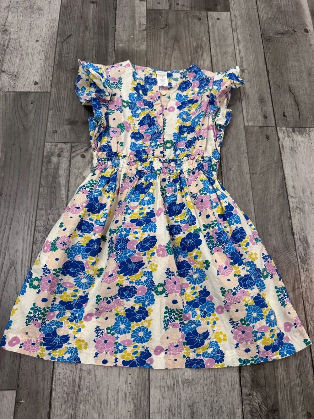 Crewcuts J Crew Girls 8 Floral Print Dress Blue Pink Flowers Cap Sleeve